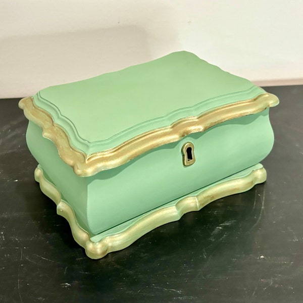 Light Green and Gold Painted Vintage Bombay Brand Jewelry Box Valentine day Gift Jewelry chest, trinket box jewelry cabinet handmade gift