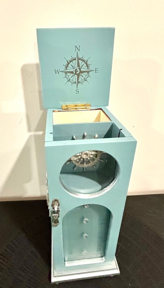 Nautical Painted Vintage Jewelry Box, Upcycled, H… - image 4