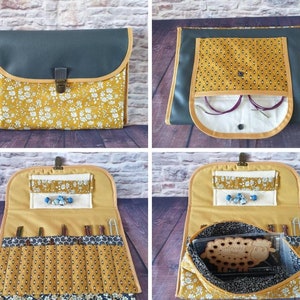 Étui bi matière pochette trousse de rangement tricot pour aiguilles interchangeables à tricoter double pointe et crochets
