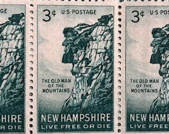 50 Unused Mint verdant green Vintage postage stamps Old Man of the mountain New Hampshire state stamps true original green tones original
