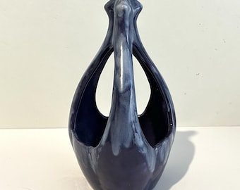 Vtg Purple Pottery Vase Open 3 Sided Signed Veta 1974 Drip Glazed Flower Pot