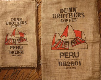 Peru Burlap Coffee bag, upholstery crafting material, diy, jute,  Wall hanging, Dunn Brothers, gunny sack, Incan, machu pichu