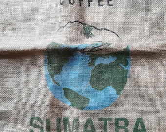 Sumatra Coffee Burlap Bag: Dunn Brothers Globe Print, DIY Crafting
