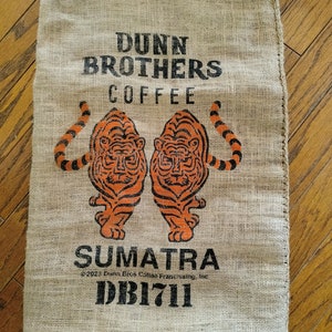 Burlap bag, Coffee bag, Sumatra tiger, jute sac, Gunny sack, Wall hanging, upholstery, craft fabric, Indonesia,  material, home decor, diy