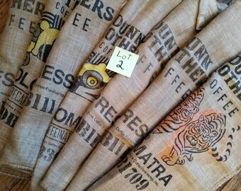 Assorted coffee bags, lot of 7 Dunn Brothers, seconds, discounted burlap bags, Colombia, Sumatra,  espresso, upholstery, wall hangings, #2