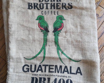 Burlap bag, Guatemala coffee bean sack, upholstery material, Craft fabric, parrots, coffee house decor, wall hanging, diy jute, hemp, Dunn