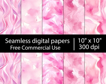 Abstract Watercolor Pink Backgrounds - Seamless Patterns Digital Papers - Free Commercial Use