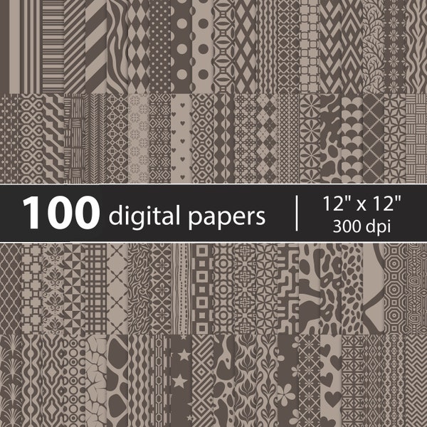 Simply Taupe Digital Paper Pack (100 files) printable background bundle scrapbook sheets, brown patterns, Free Commercial Use