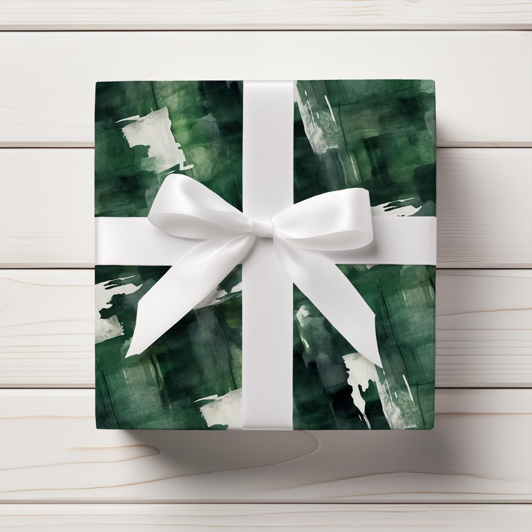 Dark Green Christmas Gift Wrap, Watercolor Abstract Forest Green — free download