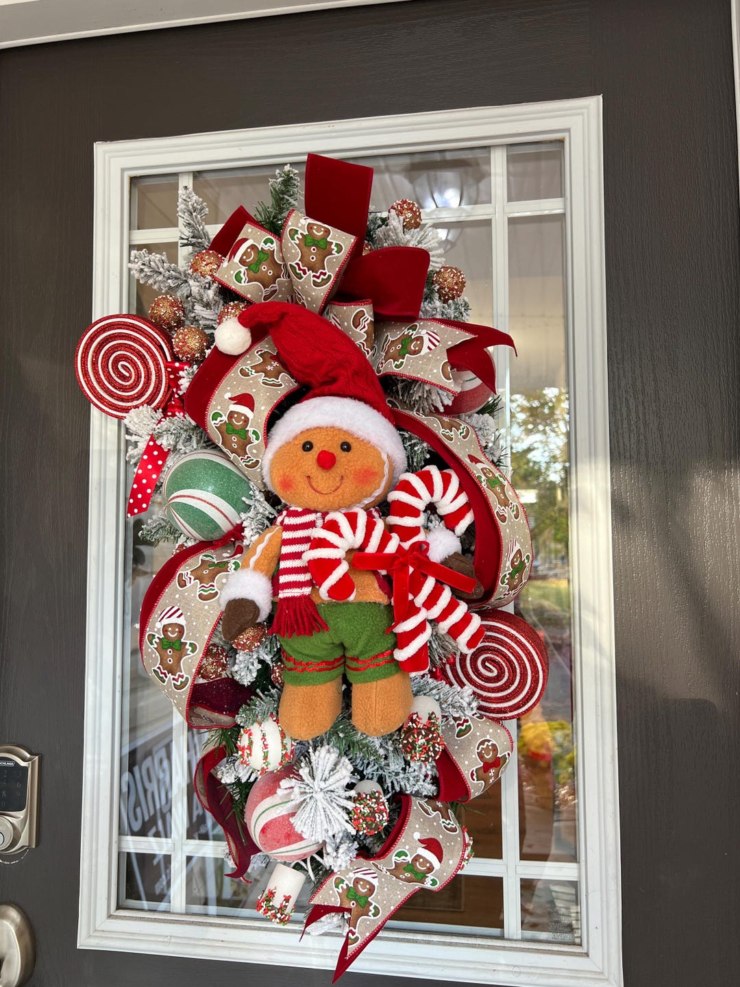 Festive Gingerbread Man With Santa Hat Christmas Wreath Holiday Door ...