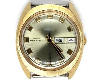 Vintage Timex Marlin Gold Mens Date Watch Mechanical Black Dial Parts and Repair Vintage Timex Marlin 1980s Gold Tone Dial Mens 1980s  main image 2