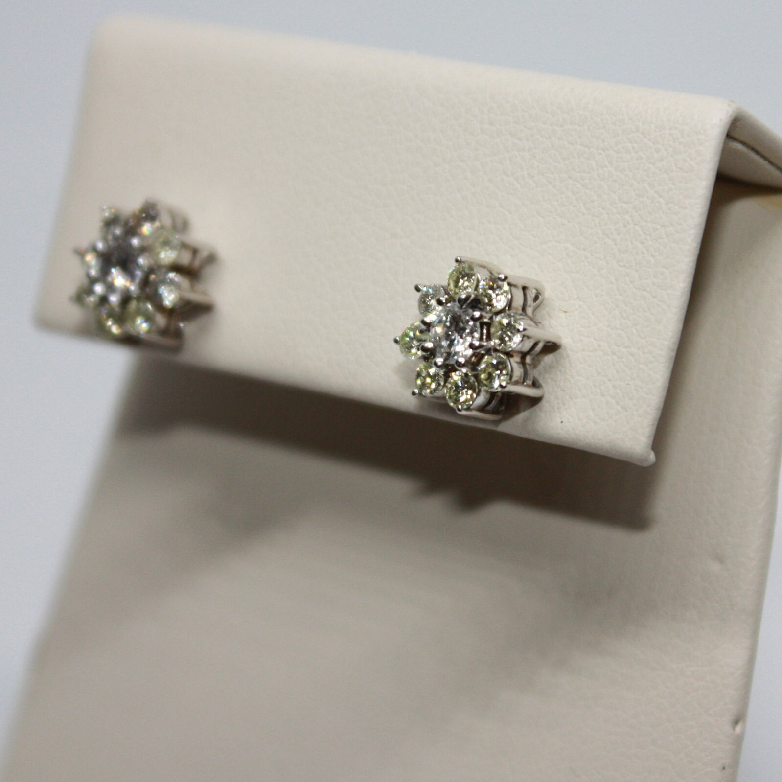 Vintage Flower 1.2ctw Diamond Earrings 14k White Gold Prongs