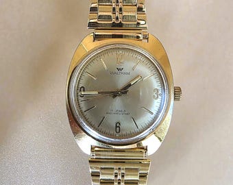 Vintage WALTHAM 17Jewels Mechanical Watch Gold Tone Case Bracelet Men's Running