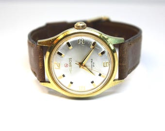 Vitnage HELBROS “Invincible” Manual Wind Watch SS Gold Tone 34mm 17 Jewels Swiss