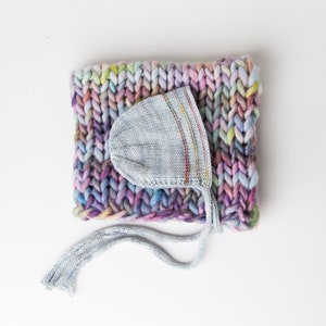 Knit Layer, Bump Blanket, Knit Blanket, One of a Kind, Blue, Knit Baby Bonnet, Newborn Photography Set