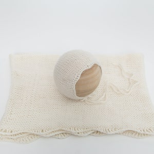 Cream Knit Bonnet with Matching Wrap, Knit wrap and bonnet set, Newborn Photography Prop, other colors available!