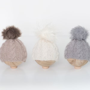 Knit baby beanie, Knit Pom Pom Hat, Brushed Alpaca, Knit baby hat, Knit baby bonnet, newborn photography, newborn photo prop