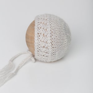 Knit Gray Baby Bonnet, Brushed Alpaca Bonnet, Neutral Knits, newborn photography, newborn photo prop