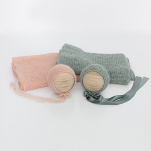 Knit alpaca silk Bonnet and Matching Wrap Set, Knit Bonnet and wrap set, photography prop Newborn Photography Prop, Photo Prop, Newborn prop
