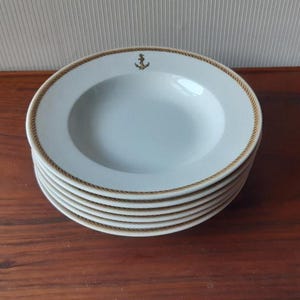 Juego de 6 platos hondos de Limoges &quot;marine nationale&quot;, platos de porcelana de Limoges &quot;français navy&quot;