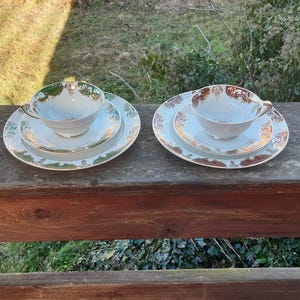 Set of 2 tea cups, saucers and dessert plates Limoges France. Old tea cup Limoges France.