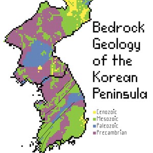 Korean Peninsula Bedrock Geology cross stitch PDF pattern download