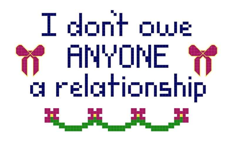 No Owed Relationships cross stitch PDF pattern download image 1