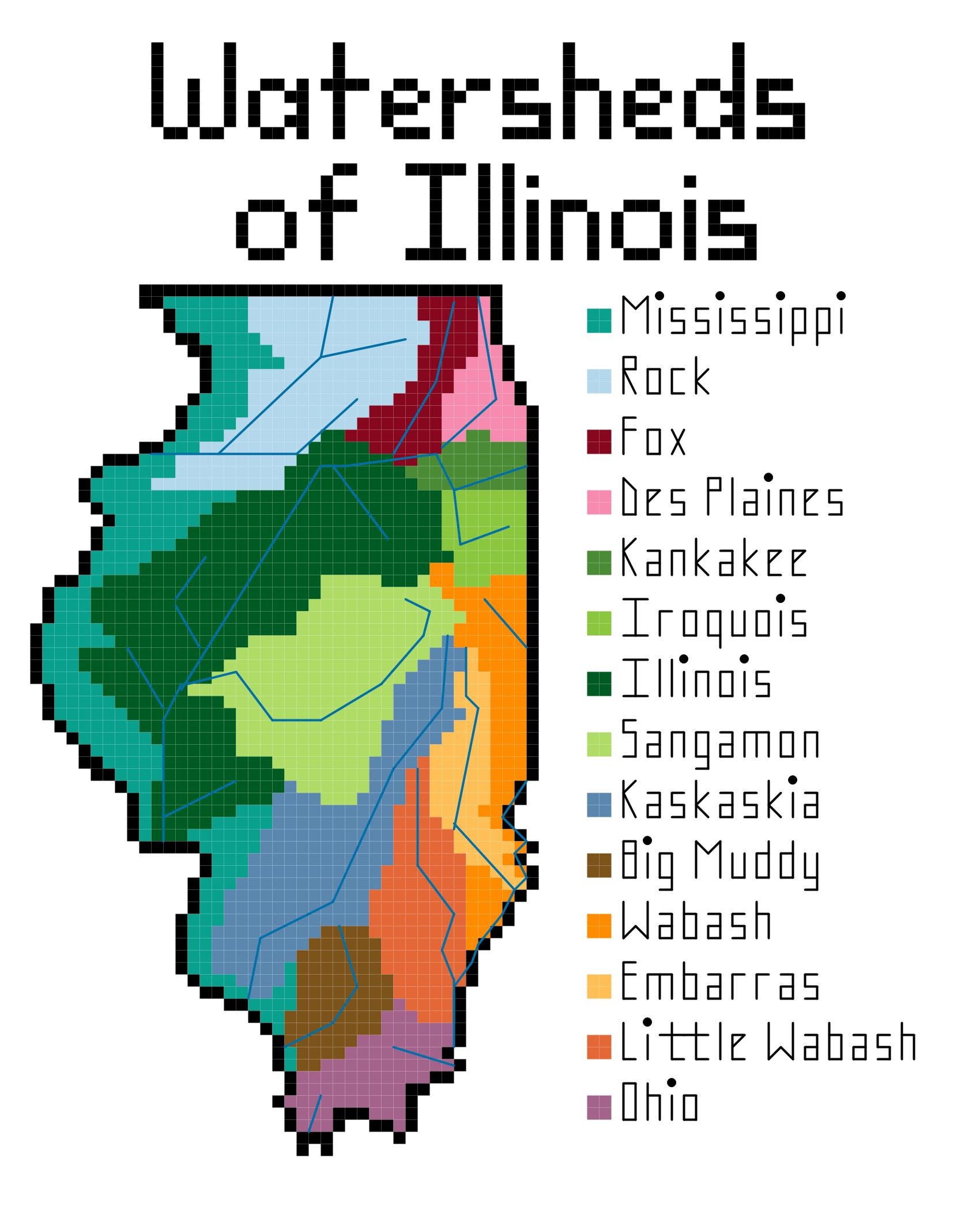 Illinois Watersheds cross stitch PDF pattern download