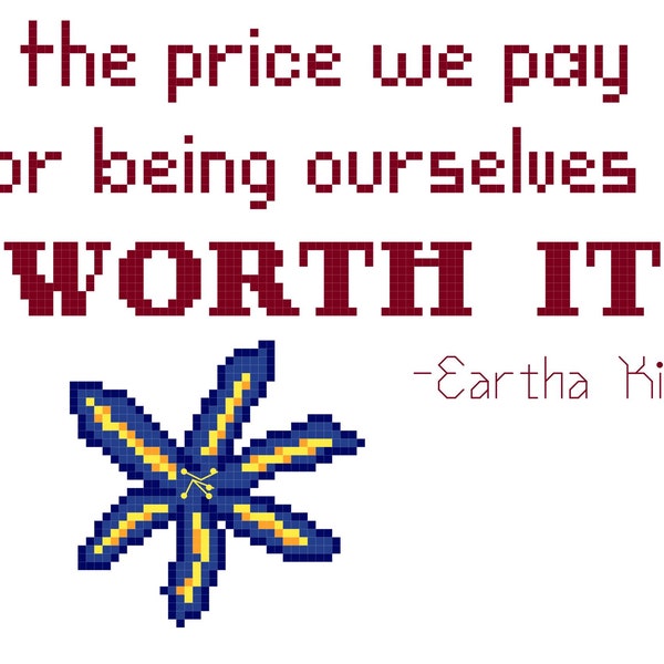 Being Ourselves is Worth It, Eartha Kitt, cross stitch PDF pattern download