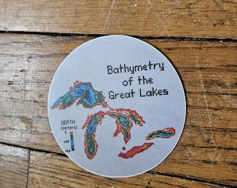 Bathymétrie des Grands Lacs, autocollant rond de 5 cm (2 po.)