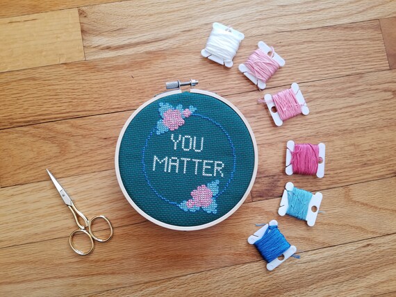 You matter trans flag colors completed cross stitch framed | Etsy