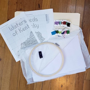 Kit: materialen voor MAP-kruissteekpatroon-- floss-, stof- en patroonbestanden