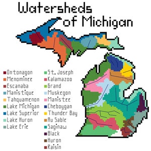 Michigan Watersheds cross stitch PDF pattern download