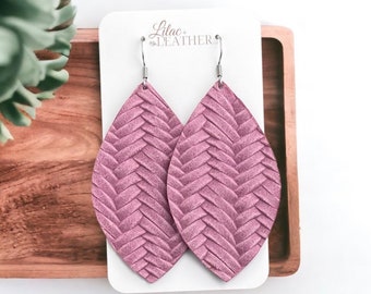 Pink Leather Earrings, Lightweight Statement Jewelry, Handmade Gift for Women, 3 Sizes Available