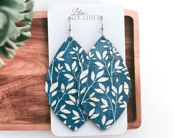 Turquoise Leather Earrings, Handmade Gifts for Women, Lightweight Statement Jewelry