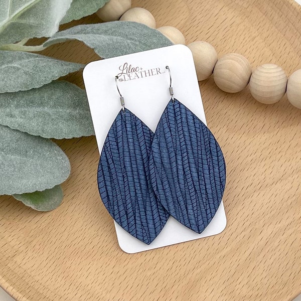 Blue Leather Earrings | Entwined Navy Blue | Petal Earrings | Genuine Leather Earrings | Gifts For Her | Minimalist Earrings | Handmade