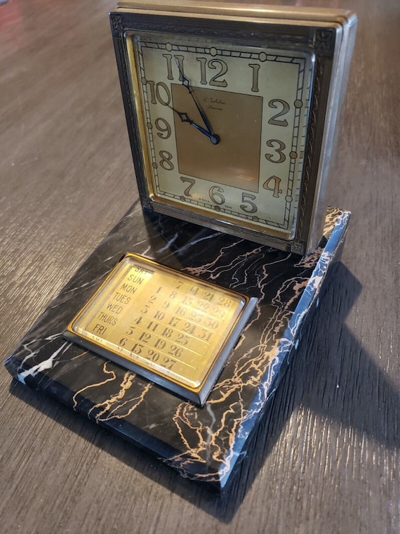 1930s e. gubelin lucerne art deco desk clock calen