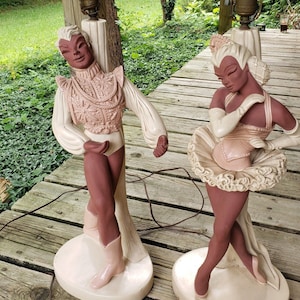 Rare large vintage chalkware lamp mid century retro 50’s reglor dancer lamps