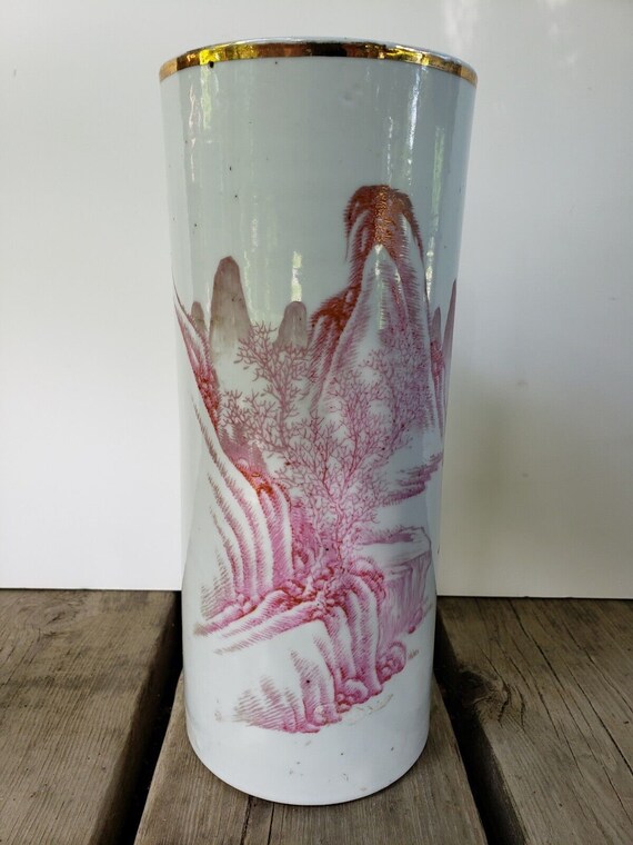 Antique Chinese Porcelain Cylinder Vase. Jian Ding Wax Stamp Etsy
