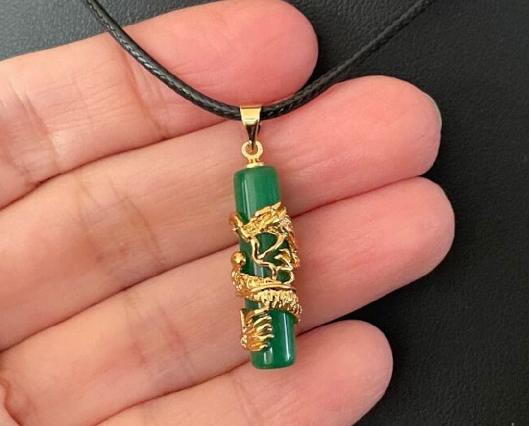 Dragon Jade Necklace Luxury Cylinder Column Green Jade Etsy