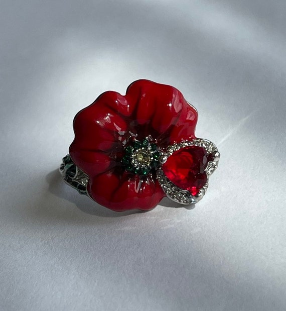 Vintage Flower Enamel Ring Black Gray White with Clea… - Gem