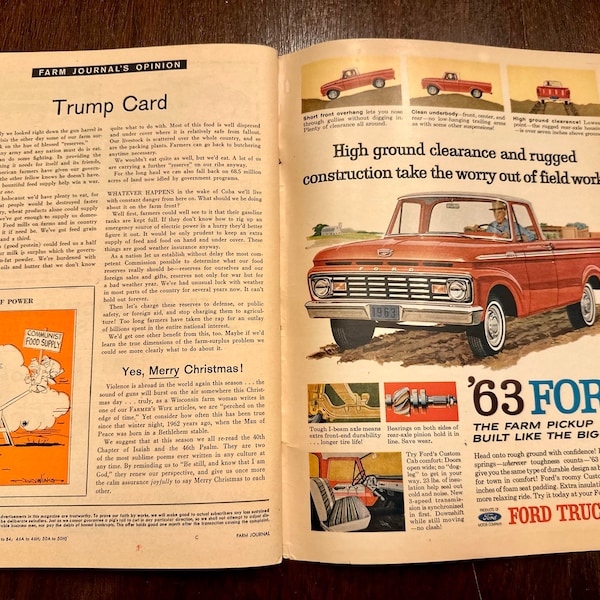 GOOD Farm Journal Magazine from Dec 1962 | Antique Vintage Old Magazine Advertisements Ads | Chesterfield King, Ford, Jeep Gladiator