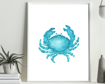 Blue Crab Print, Digital Download, Coastal Decor, Reef Art, Ocean Art, Beach Room Print, Crab Art