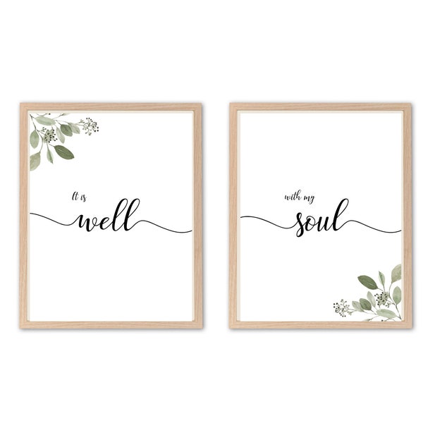 Botanical Wall Art, Set of 2, Christian Art, Instant Download, Minimalist Encouraging Words Art, Christian Art