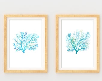 Fan Coral Watercolor Print Set: Coastal Reef Decor (Digital Download)