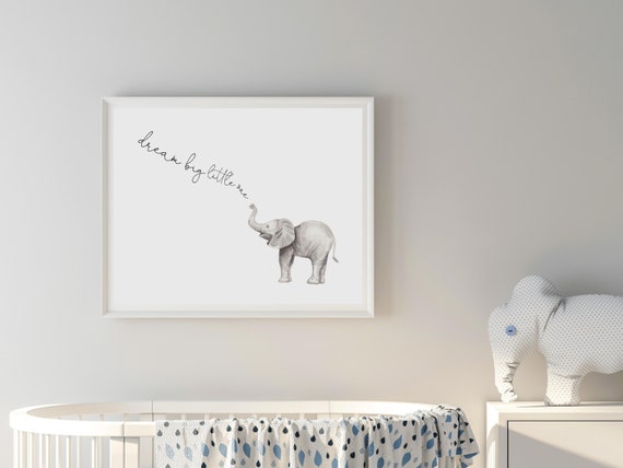 Elephant Nursery Art, Gray Nursery Print, Dream Big Little One, Digital Download, Neutral Nursery Wall Art, Sweet Elephant Print,
