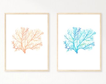Fan Coral Watercolor Print Set: Coastal Reef Art (Digital Download)