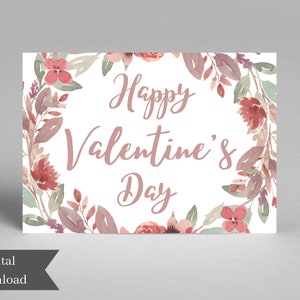 Dulce Día de San Valentín Postal imprimible, Floral rosa san Valentín tarjeta, DIY Valentines tarjeta de descarga digital