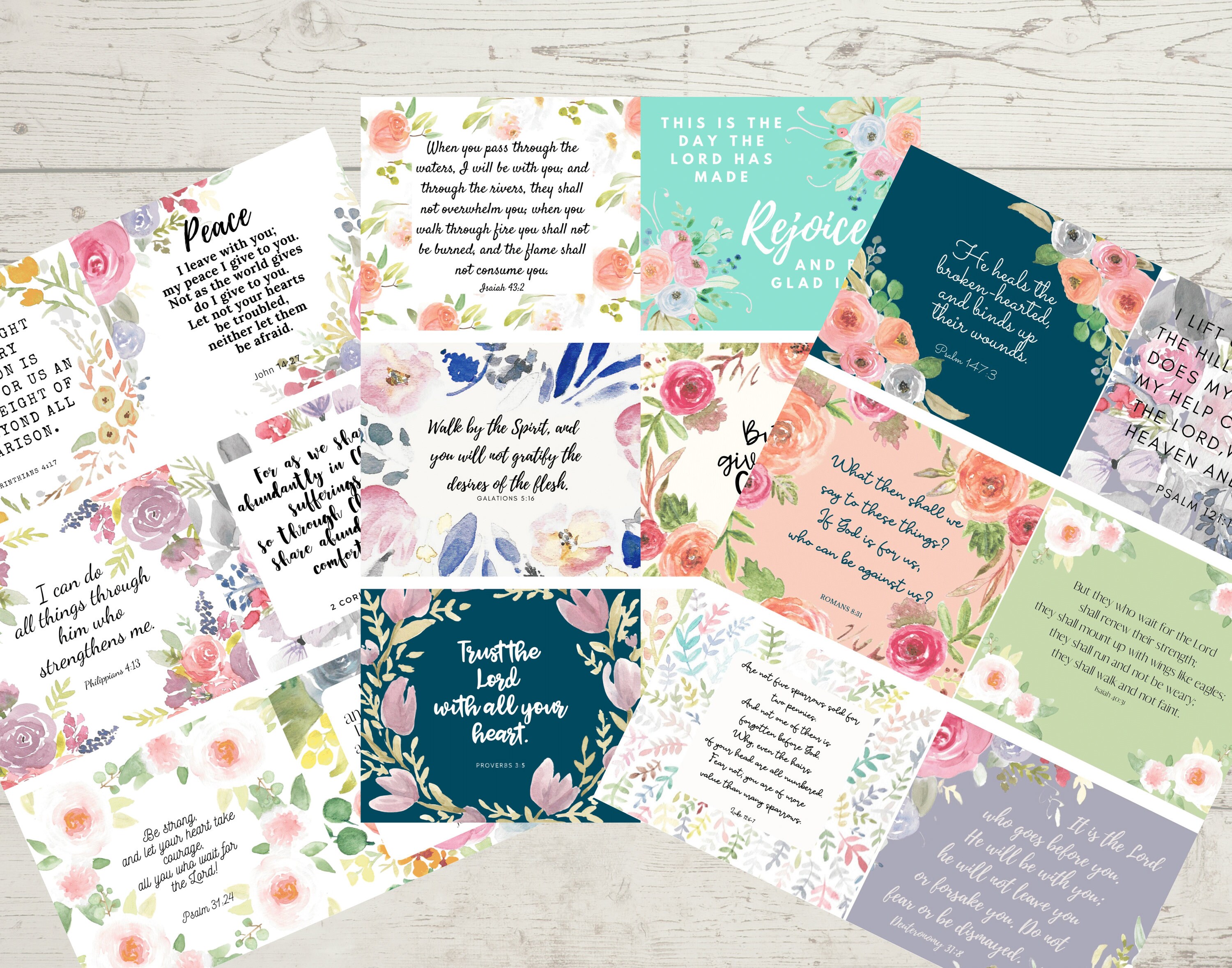 Watercolor Floral Scripture Cards: Encouragement Bible Verse Set ...
