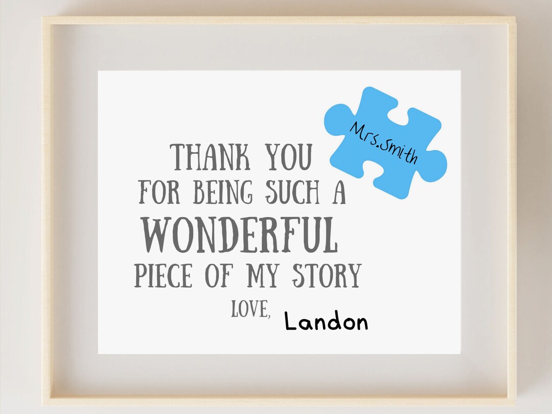 Personalized Teacher Thank You Puzzle Sign: DIY Gift (instant Download ...